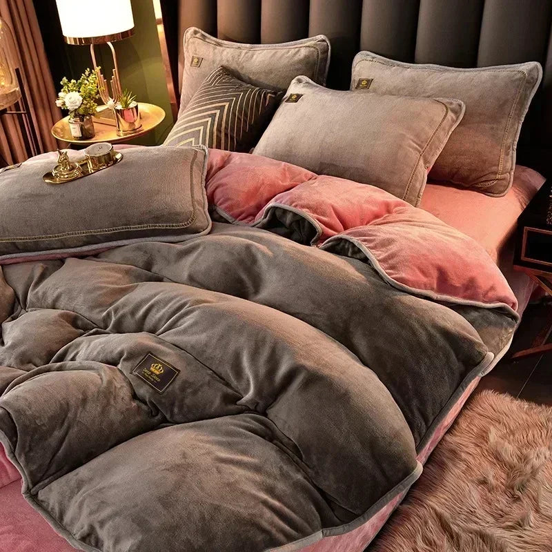 Velvet Autumn Winter Warm Duvet Cover Set Bed Sheet in USA