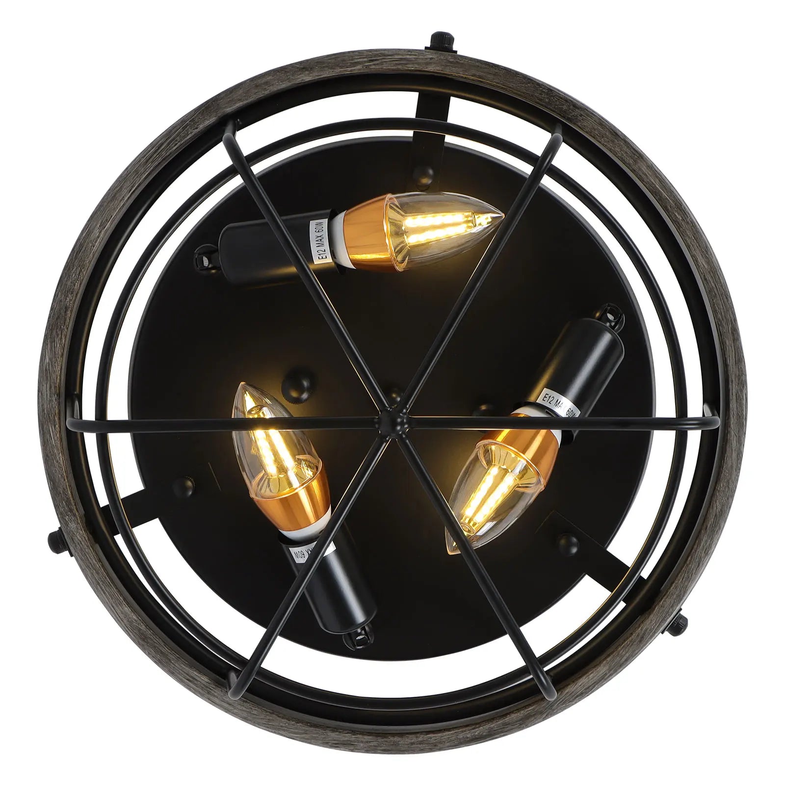 Industrial Black Metal Cage Round Lights Semi Flush Mount IN USA.