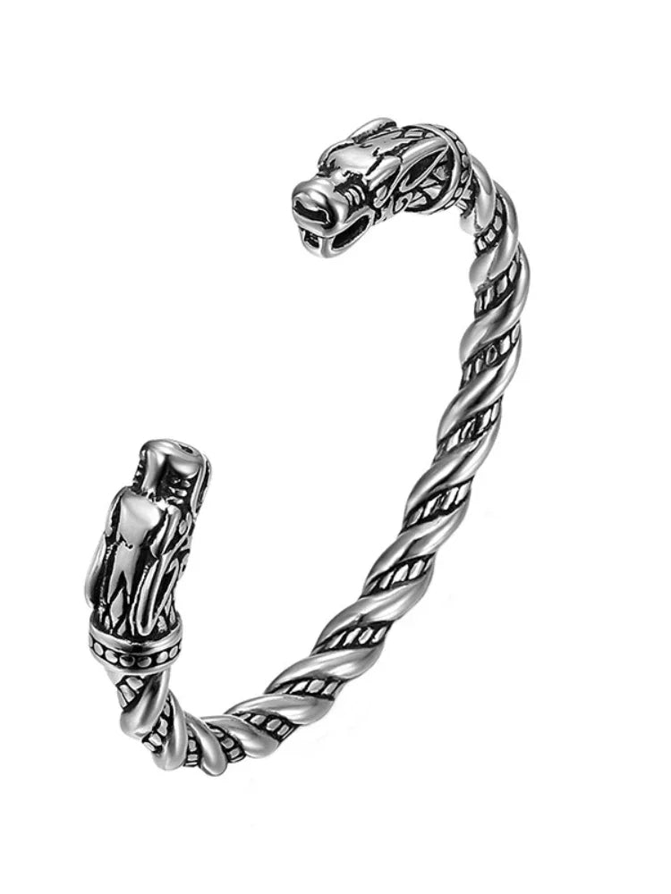 Norse Viking Wolf Head Bracelet Stainless Steel Opening Adjustable in USA