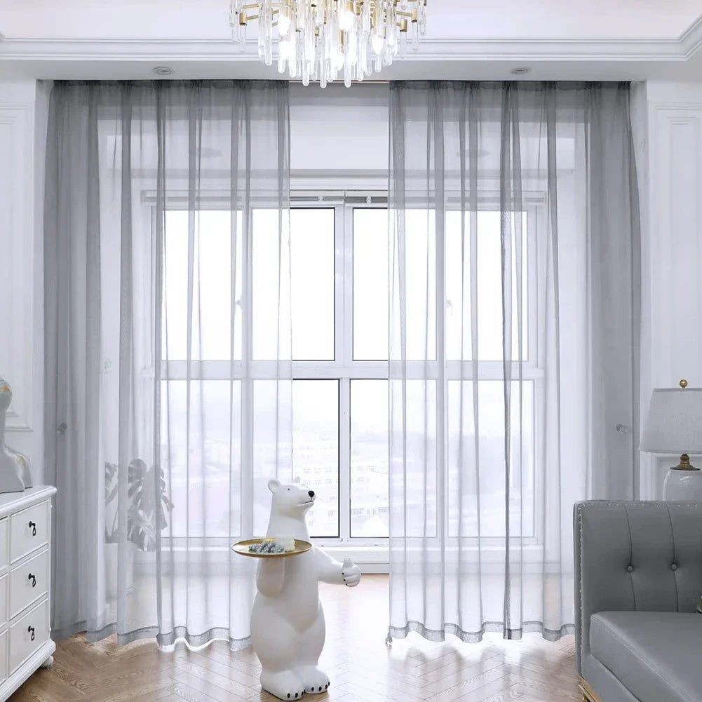 White/Cream/Grey Tulle Curtains Living Room Decoration in USA