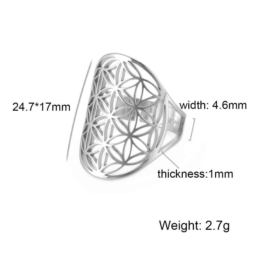 Unift Scared Geometry Flower Life Ring Adjustable Stainless Steel Ring in USA