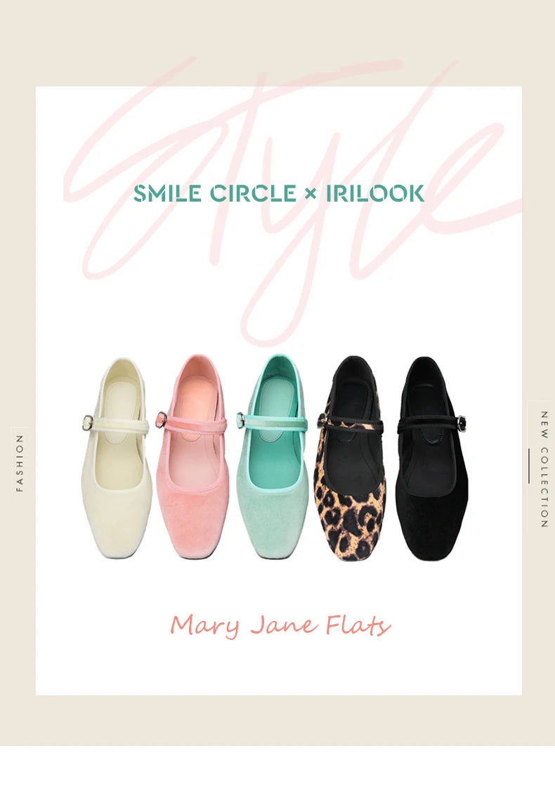 Smile Circle Velvet Mary Jane Ballet Flats Women IN USA.