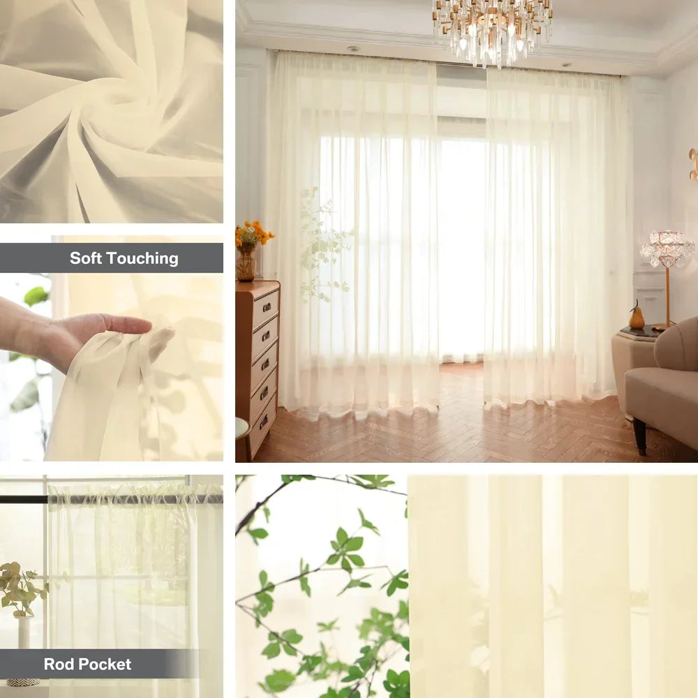 White/Cream/Grey Tulle Curtains Living Room Decoration in USA