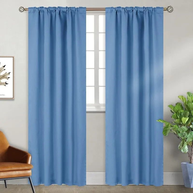 Navy Blue Elegant Blackout Curtains Rod Pocket in USA