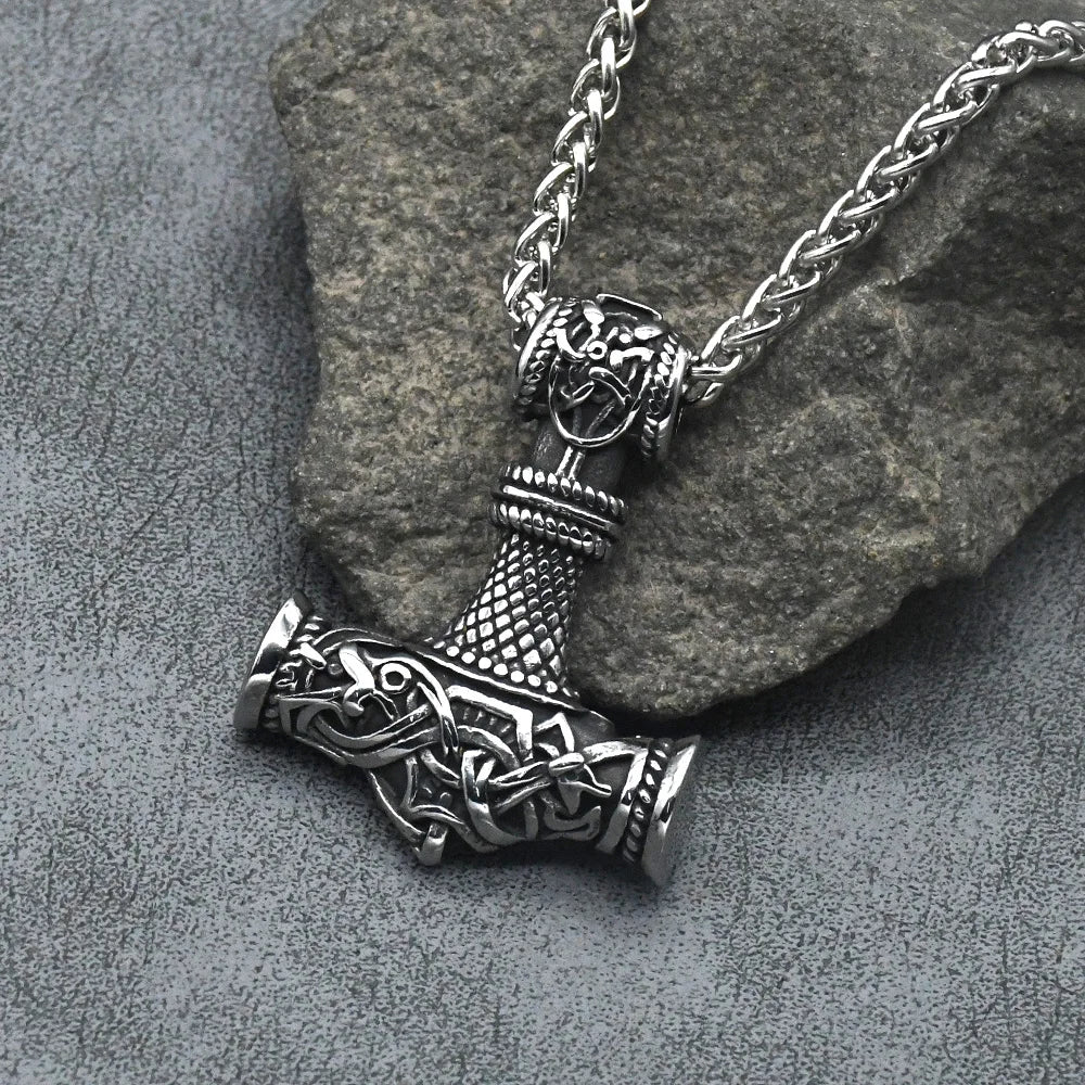 Stainless Steel Viking Dragon Thor's Hammer Pendant Necklace in USA