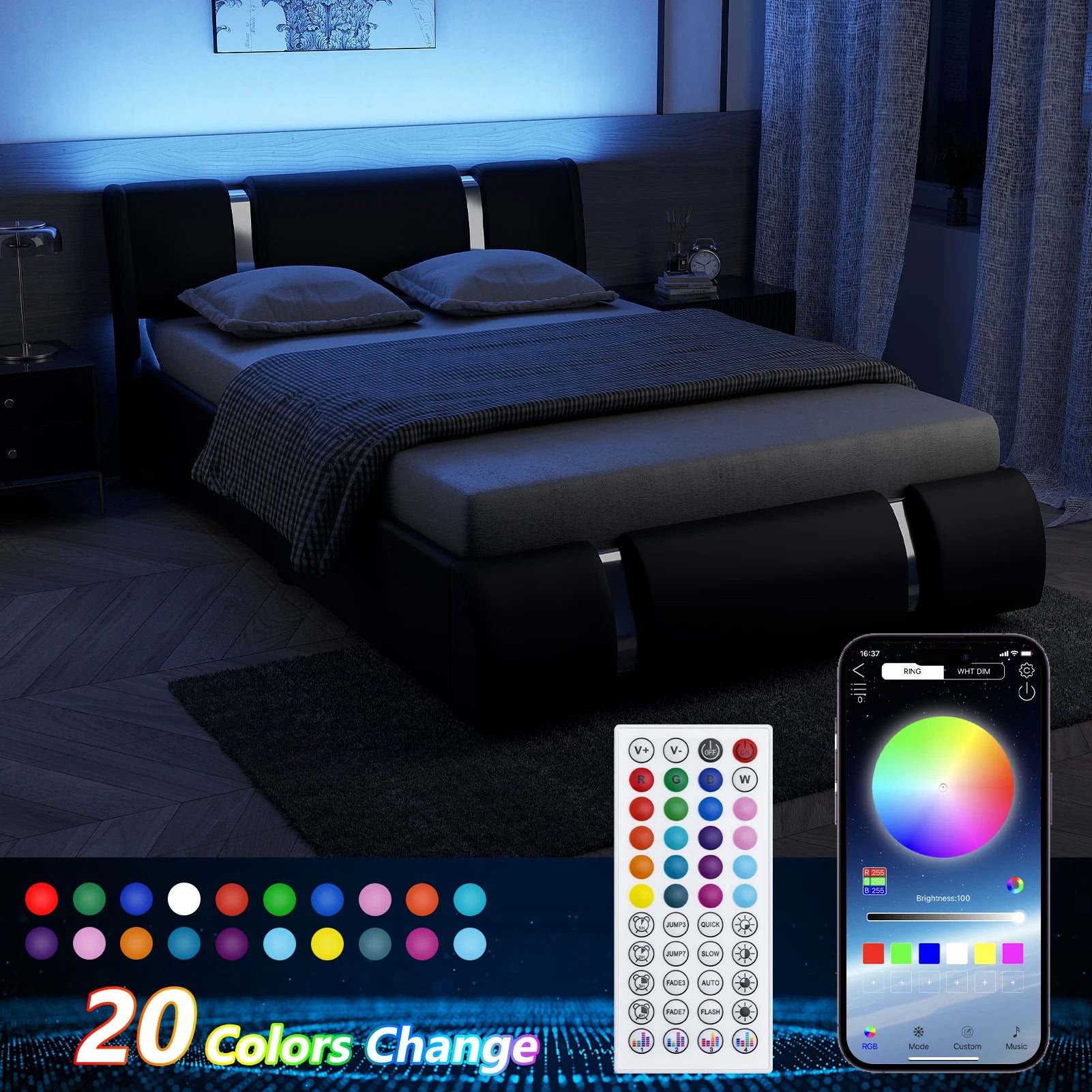 Queen/Full LED Bed Frame Adjustable Headboard, Modern in USA.