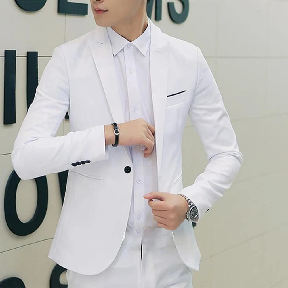 Spring Autumn Fashion New Men Slim Formal Solid Button Lapel IN USA.