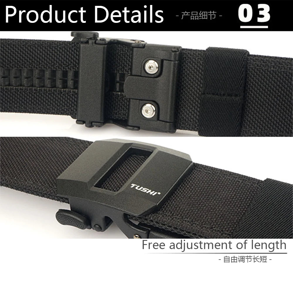 TUSHI Hard Tactical Gun Belt for Men Metal Automatic Buckle Thick Nylo