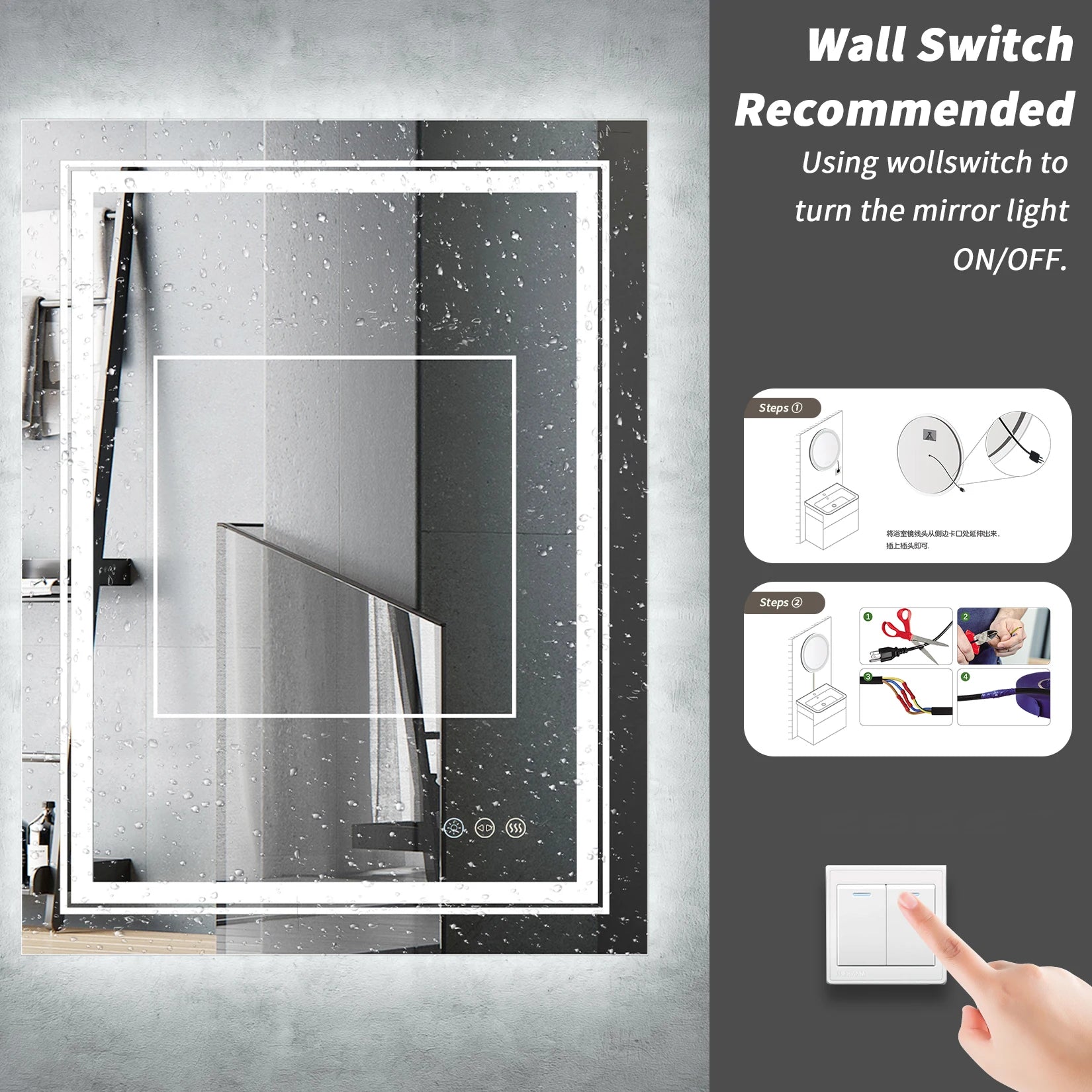 LED Mirror Bathroom Wall Mounted Magnifying Mirror Washroom