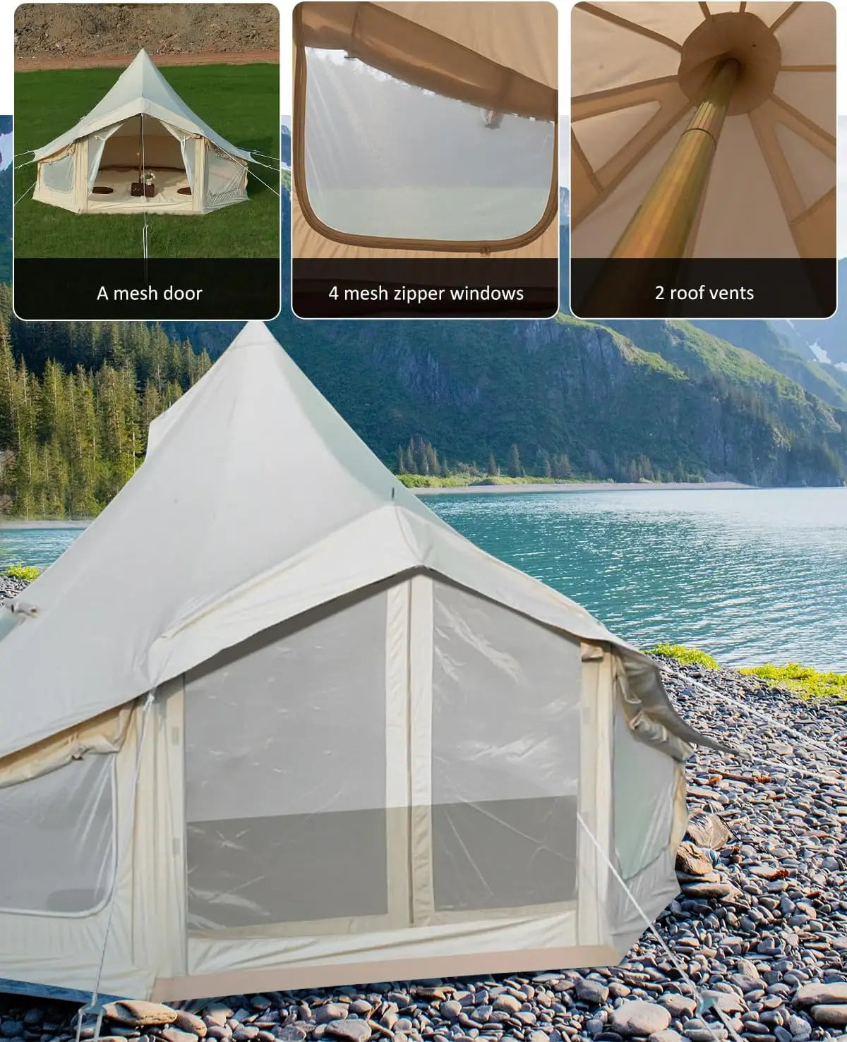 Portable Canvas Yurt Tent Stove Jack,Large Family Camping in USA