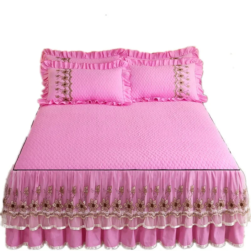 Modern Bed Skirt for Queen King Size Bed with Lace Cotton Bed Spread f