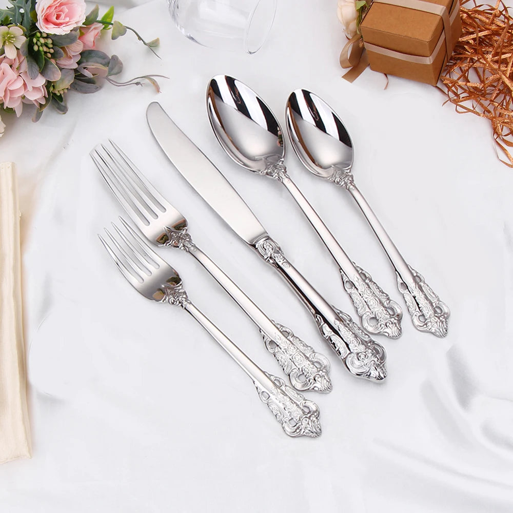 stainless steel Gold Cutlery Set Vintage Western Dinnerware