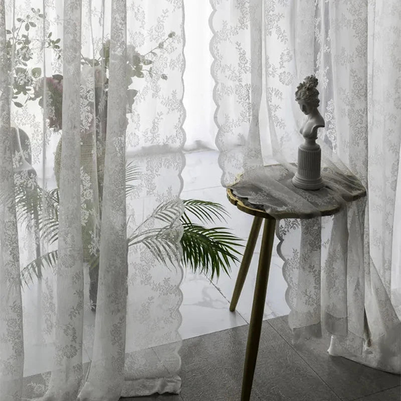 Pastoral White Tulle Sheer Window Curtains Voile Organza in USA.