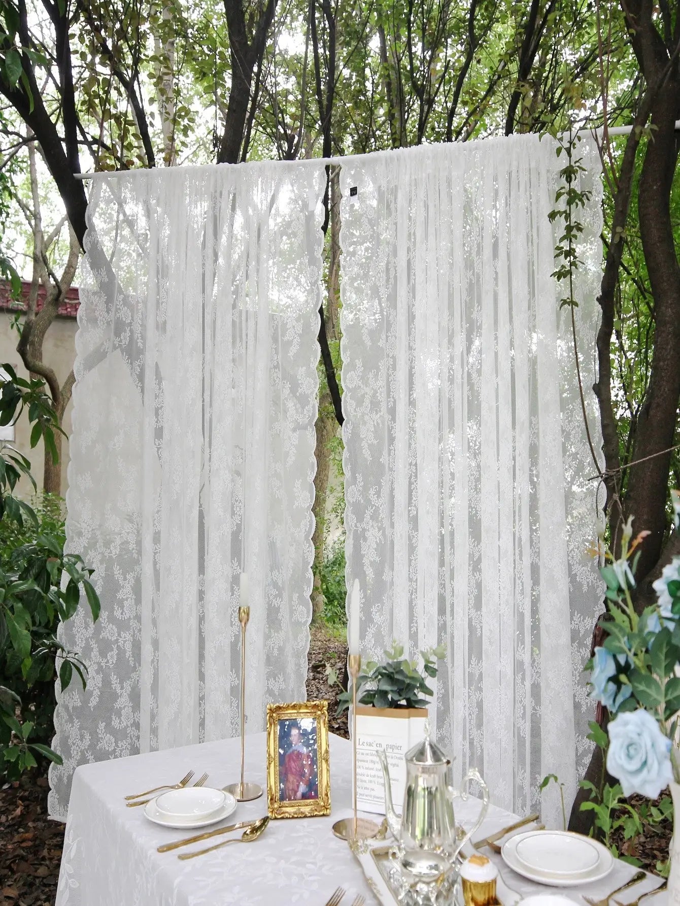 Outdoor Lace Curtain German Style White Flower IN USA.