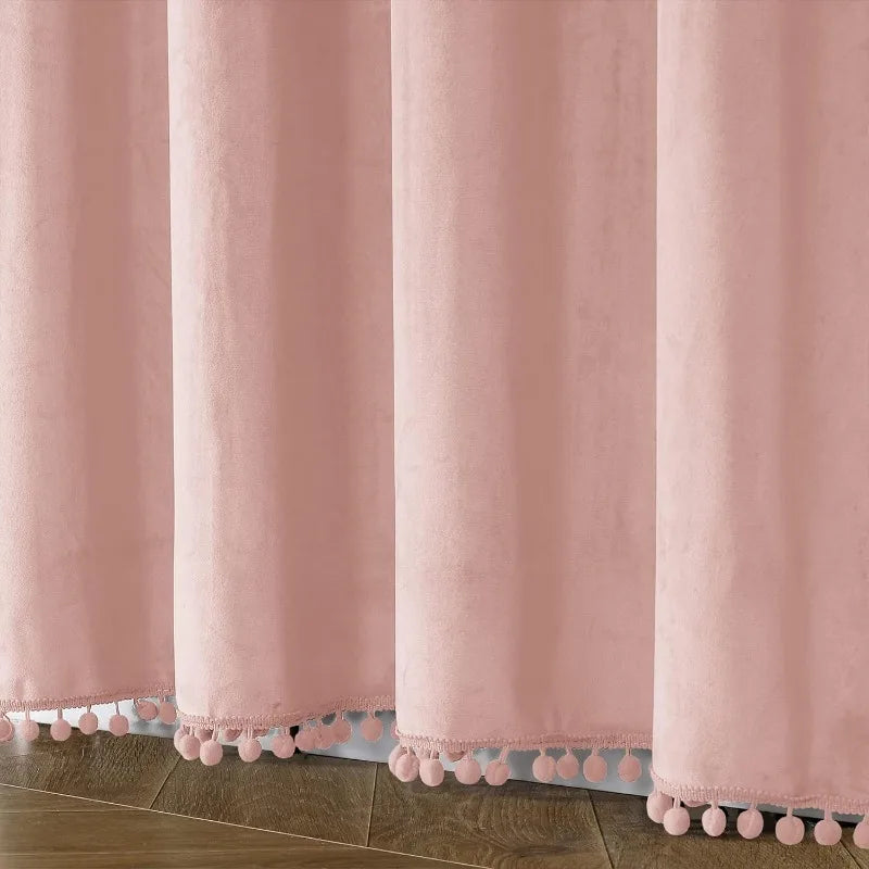 Pom Velvet Curtains for Bedroom, Blackout Curtains in USA