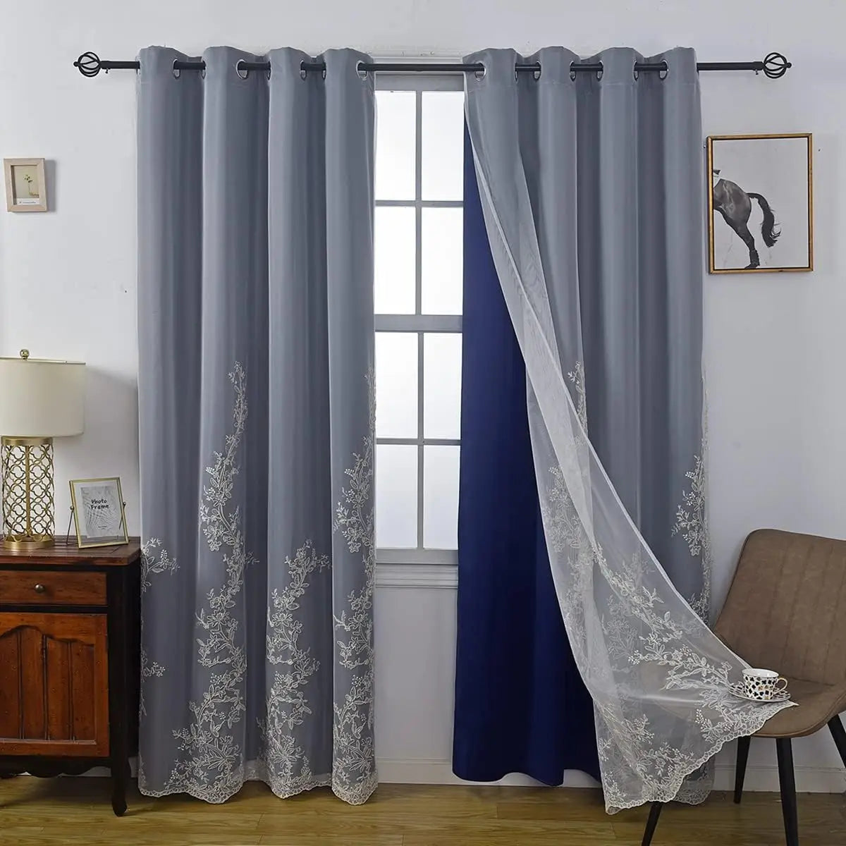 Double Layered Curtains Embroidered White Sheer in USA