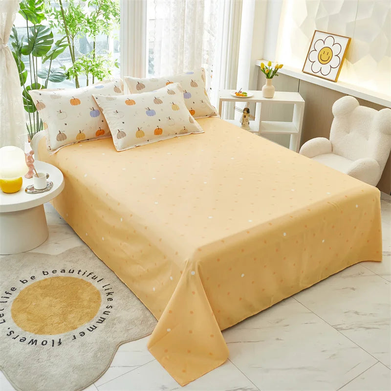 Cartoon Star Flat Sheet Twin Kawaii Yellow Bed Sheet in USA.