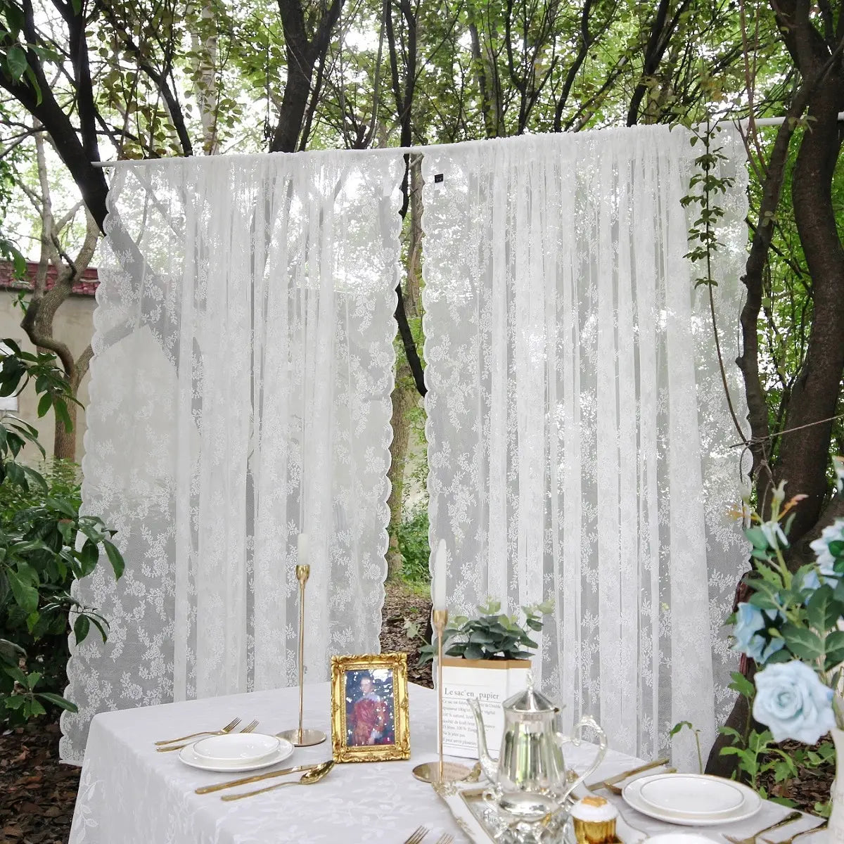 Outdoor Lace Curtain German Style White Flower IN USA.