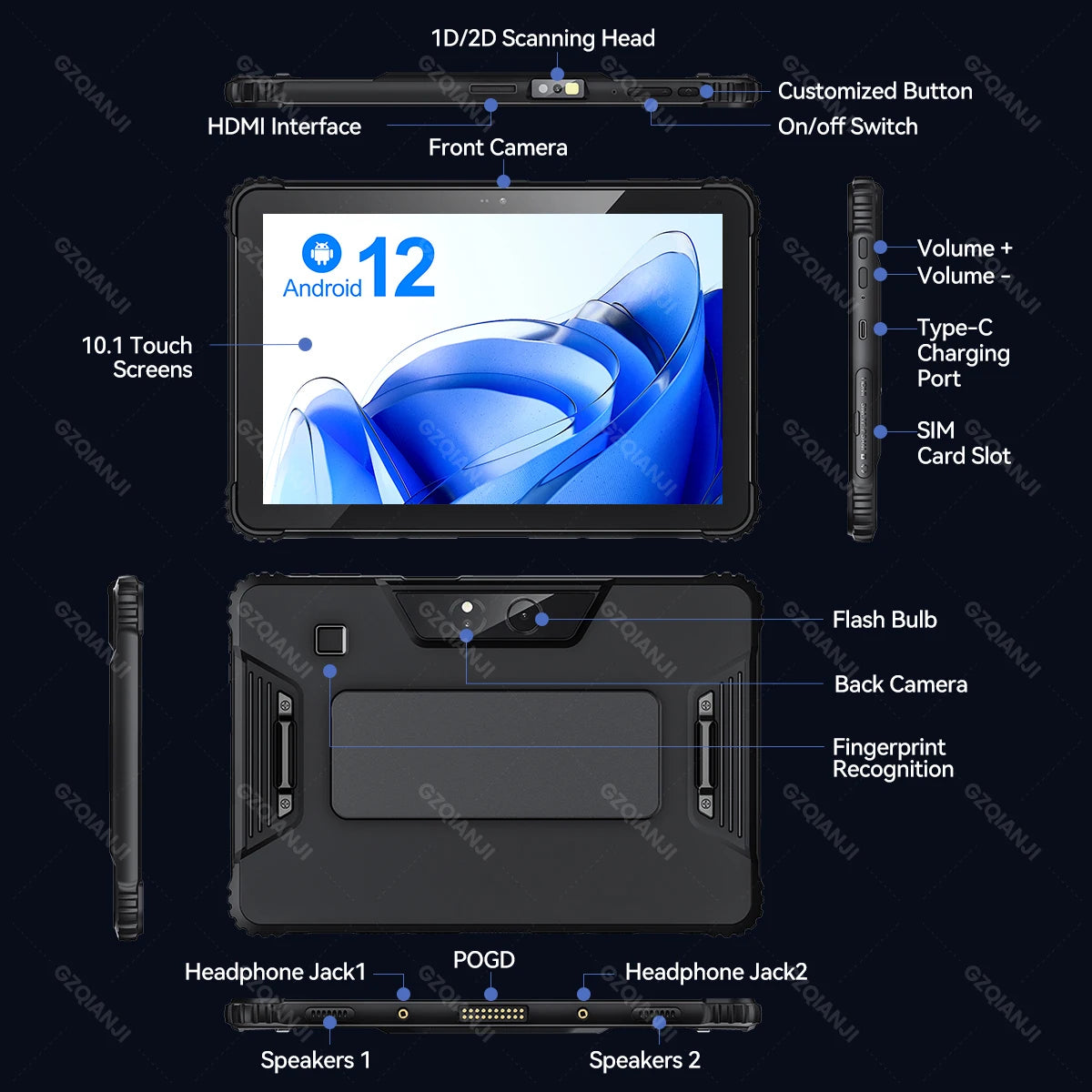 5G Industrial Android 12 Tablet Rugged PDA Triple Defence with Fingerp