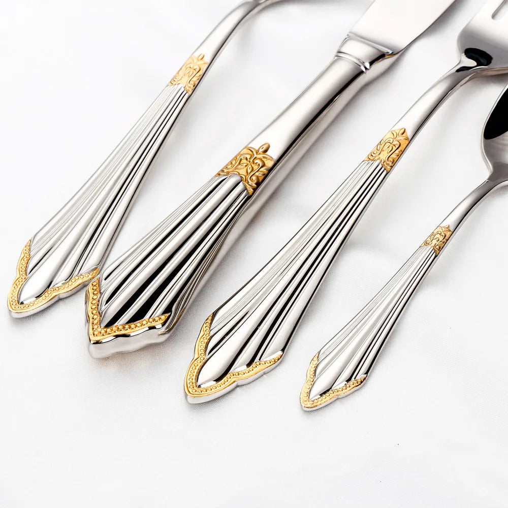 PCS Luxury Gold Plated Flatware Set Dishwasher Safe