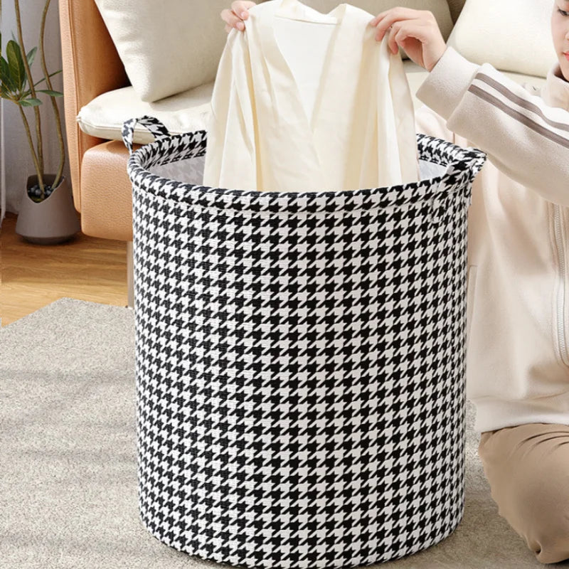 Foldable Houndstooth Laundry Hamper Fabric Storage Basket in USA