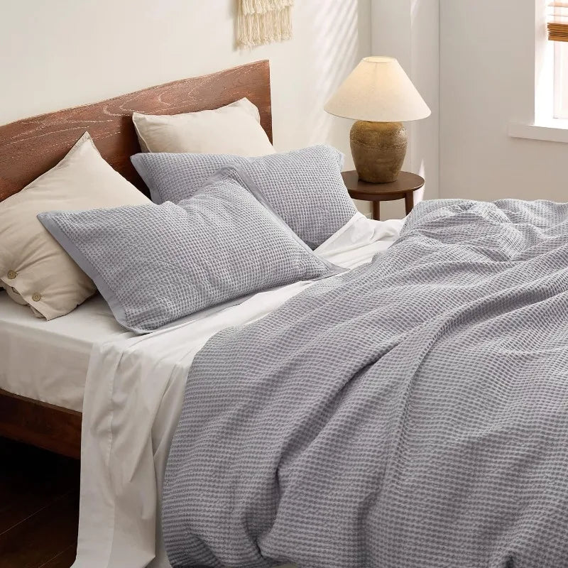 Cotton Waffle Weave Coconut White Duvet Cover Set