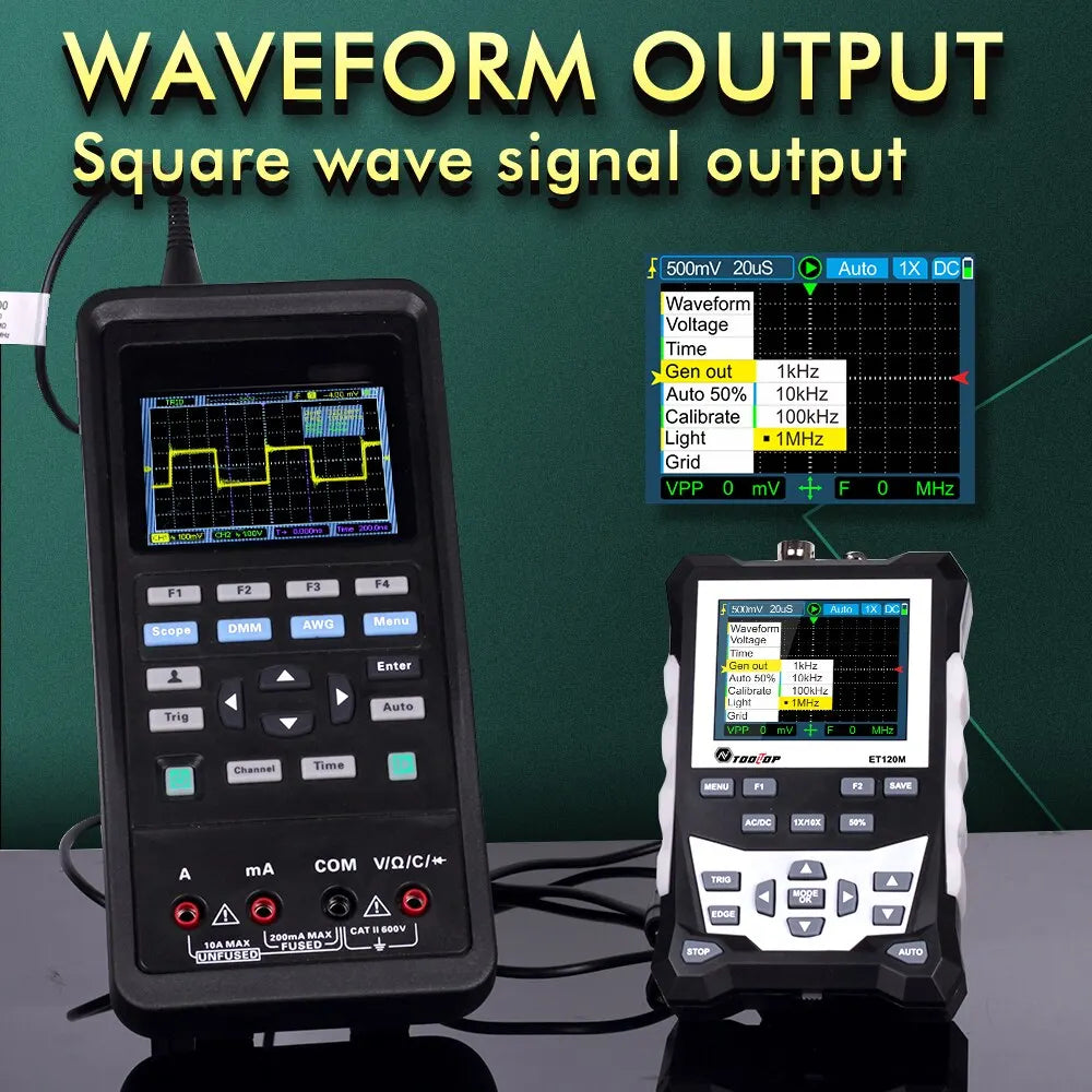 TOOLTOP ET120M 120MHz Handheld Digital Oscilloscope 1Mhz Square Wave S