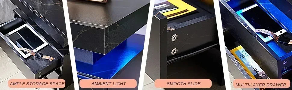 Side Bed Table With LED Light Bedside Tables Bedroom IN USA.