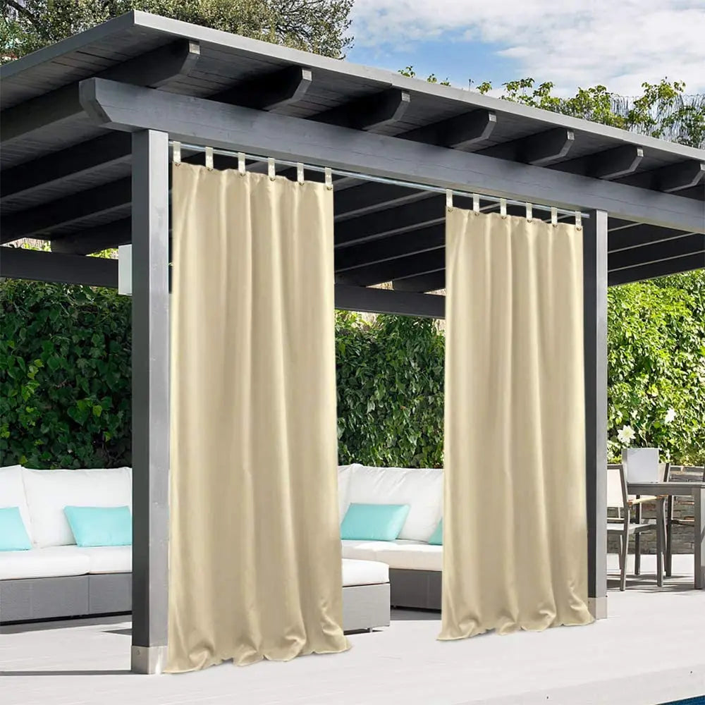 Beige Polyester Novelty L Thermal Tie Top Outdoor Blackout Curtain in USA