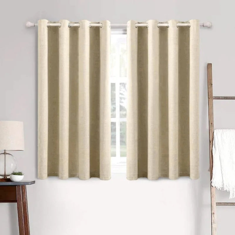 Blackout Linen Textured Curtains for Bedroom Solid Thermal Insulated G