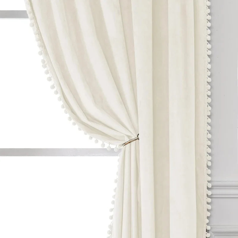 Pom Velvet Curtains for Bedroom, Blackout Curtains in USA