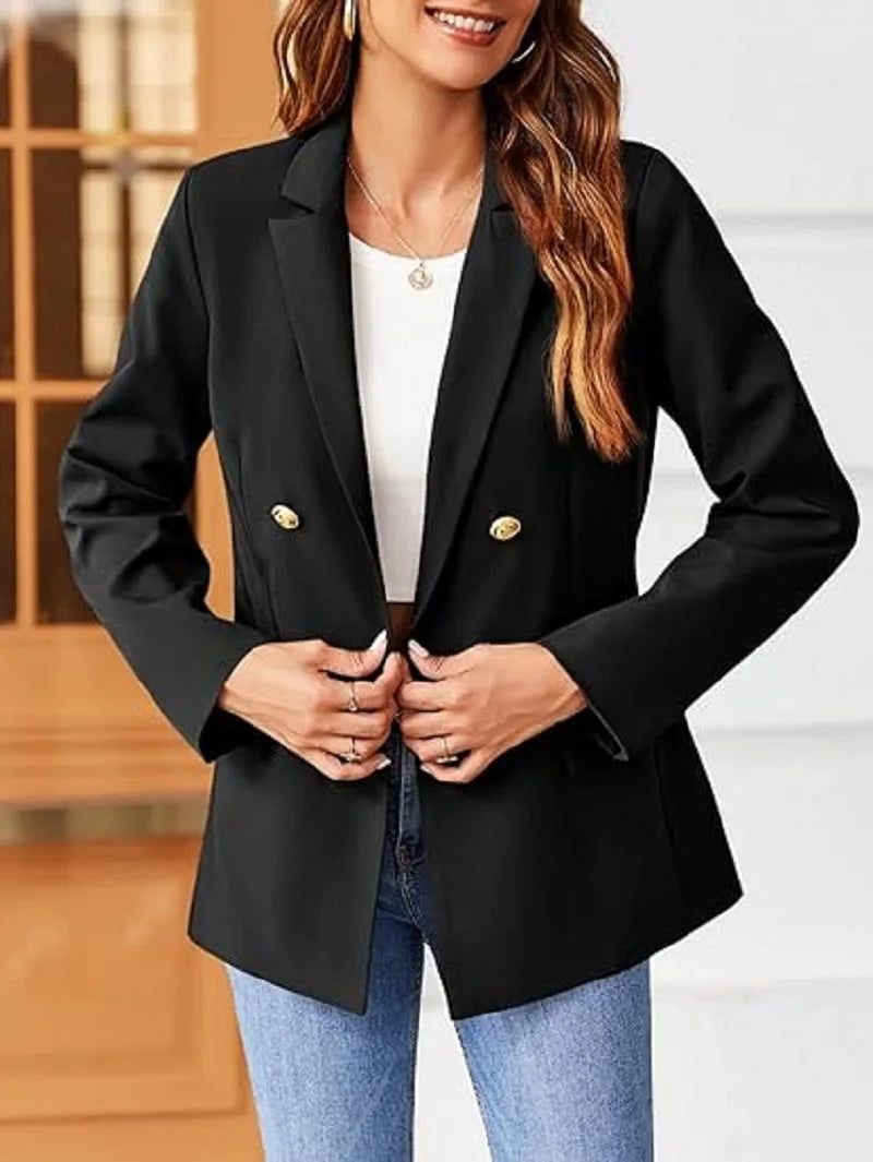 Women's Classic Buttons Slim Fitting Blazer Jacket Solid Color in USA.