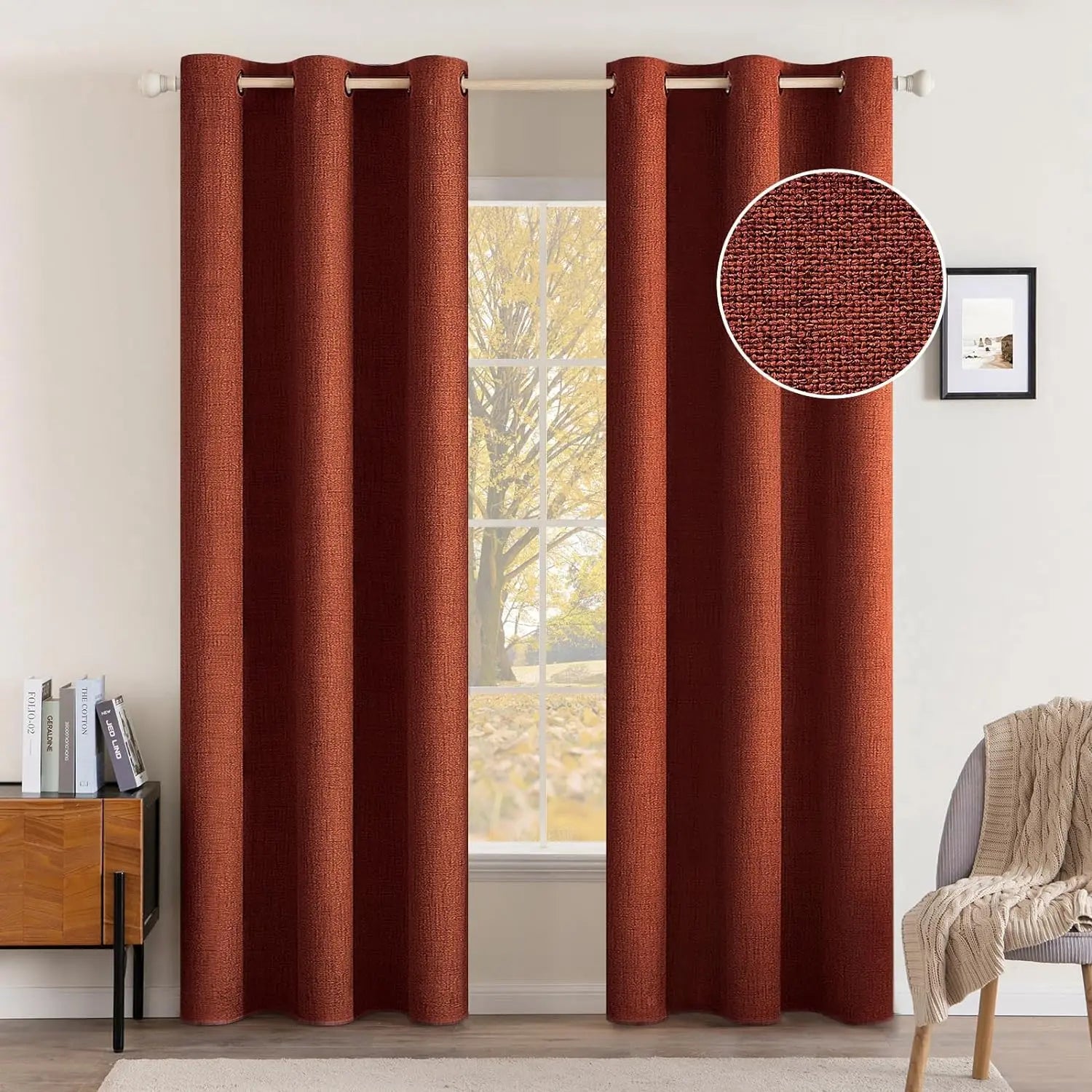 Blackout Linen Textured Curtains for Bedroom Solid Thermal Insulated G