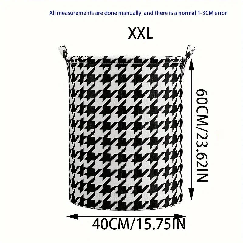 Foldable Houndstooth Laundry Hamper Fabric Storage Basket in USA