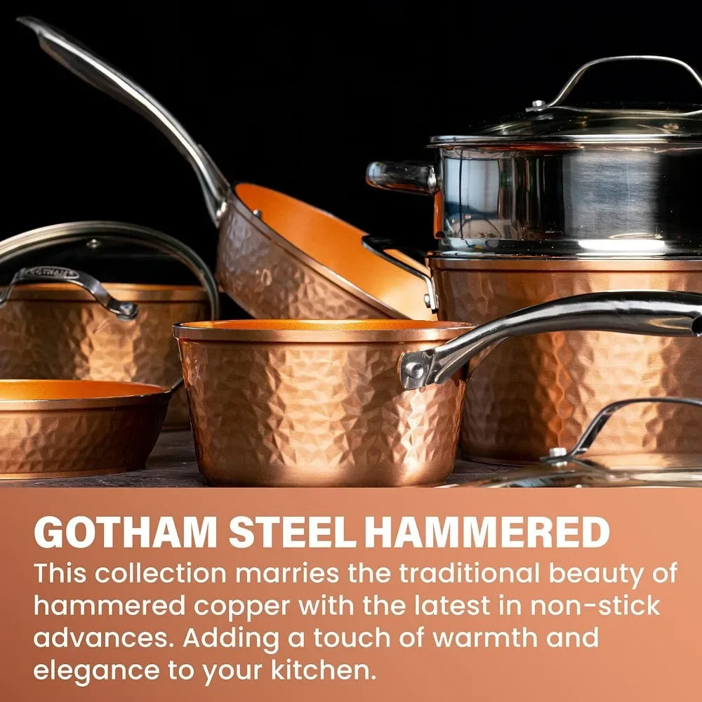 Hammered Copper Collection Premium Pots Pans Set