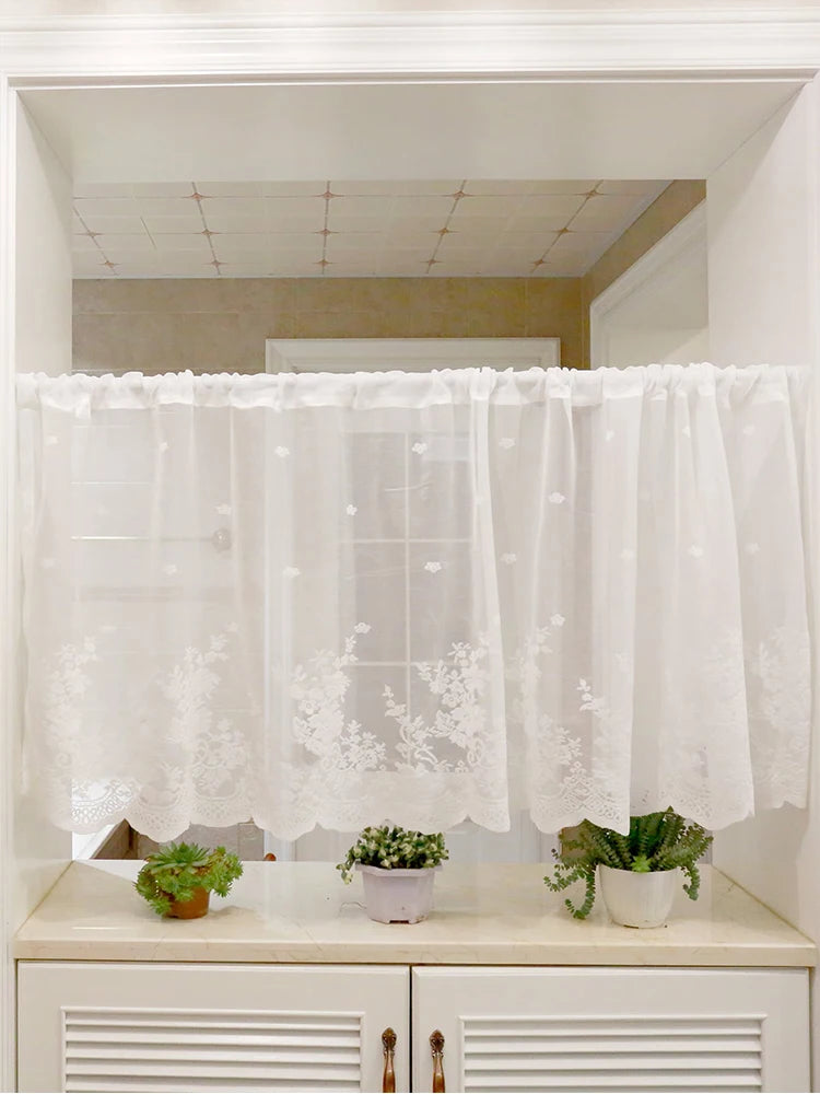 White Lace Floral Embroidered Semi Sheer Curtain IN USA.