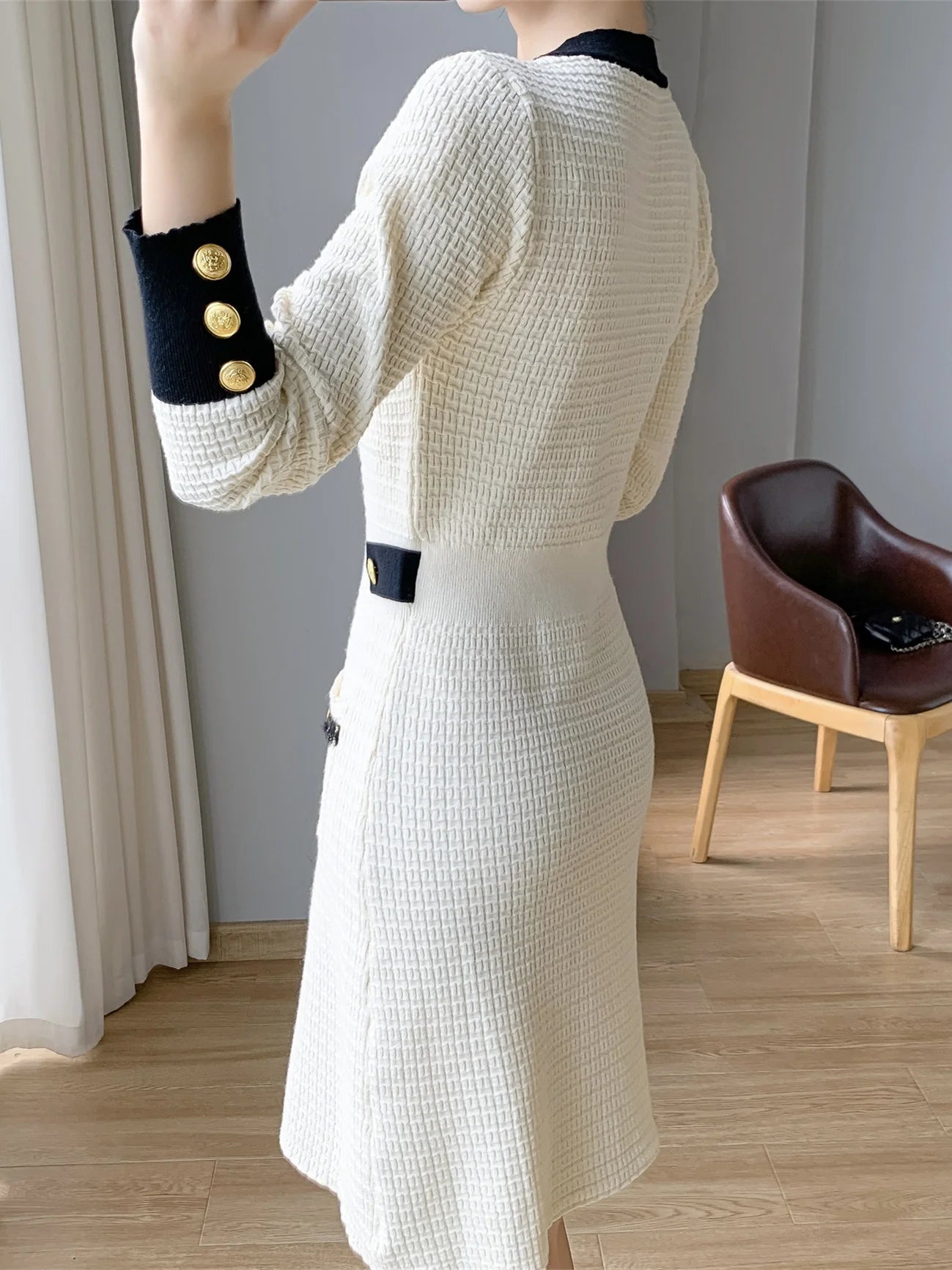 Autumn Small Fragrance Knitted Sweater Evening Dress in USA