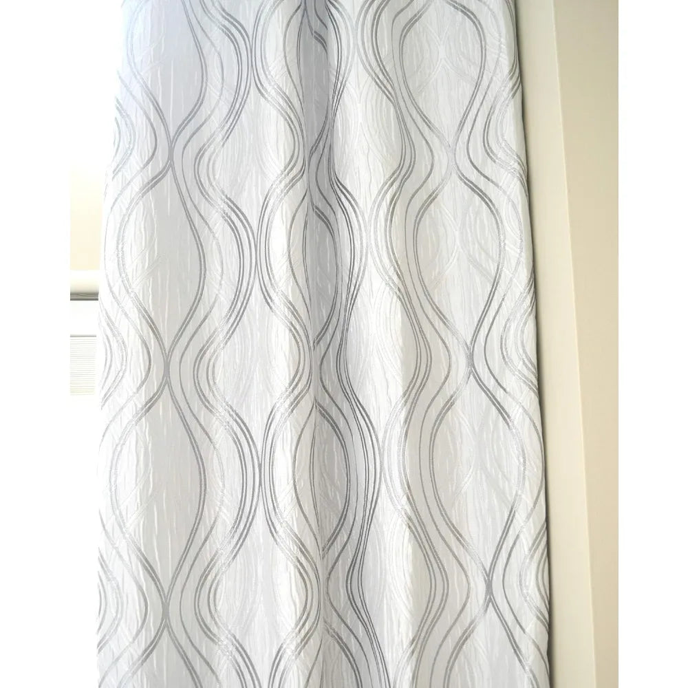 Extra Long Jacquard Curtain White Gray/Silver Pattern Grommet in USA