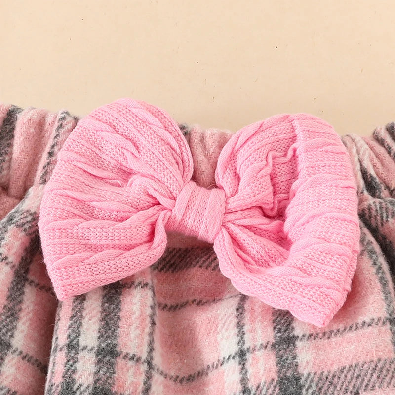 Plaid Print Skirt Headband Warm Baby's Clothes Set in USA