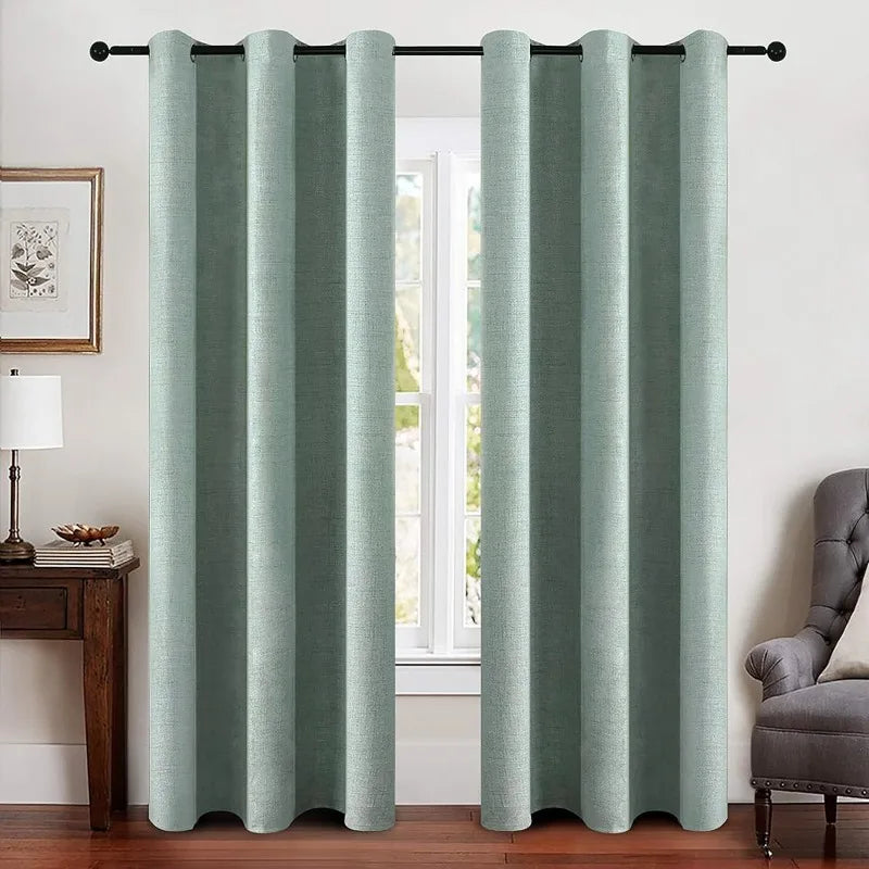 Blackout Linen Textured Curtains for Bedroom Solid Thermal Insulated G