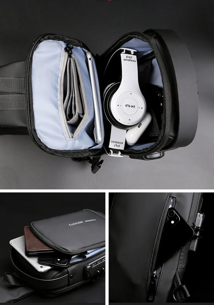 Men Anti Theft Chest Bag Shoulder Bags USB Charging in USA