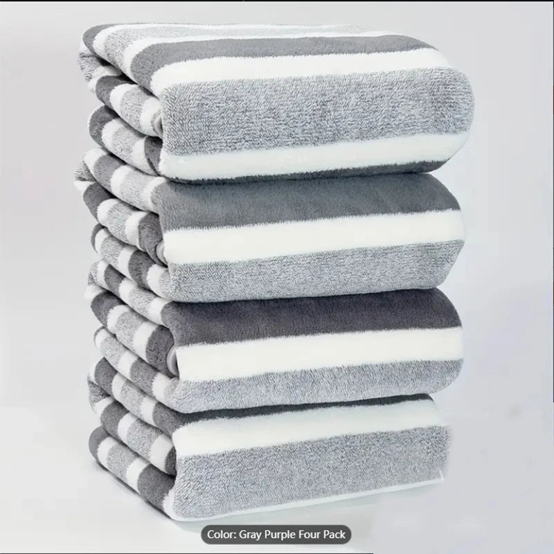 4pcs Striped Bath Towel Set Absorbent & Quick-drying