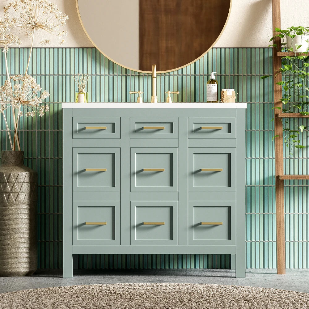 Bathroom Vanity Cabinet with Resin Integrated Sink in USA.