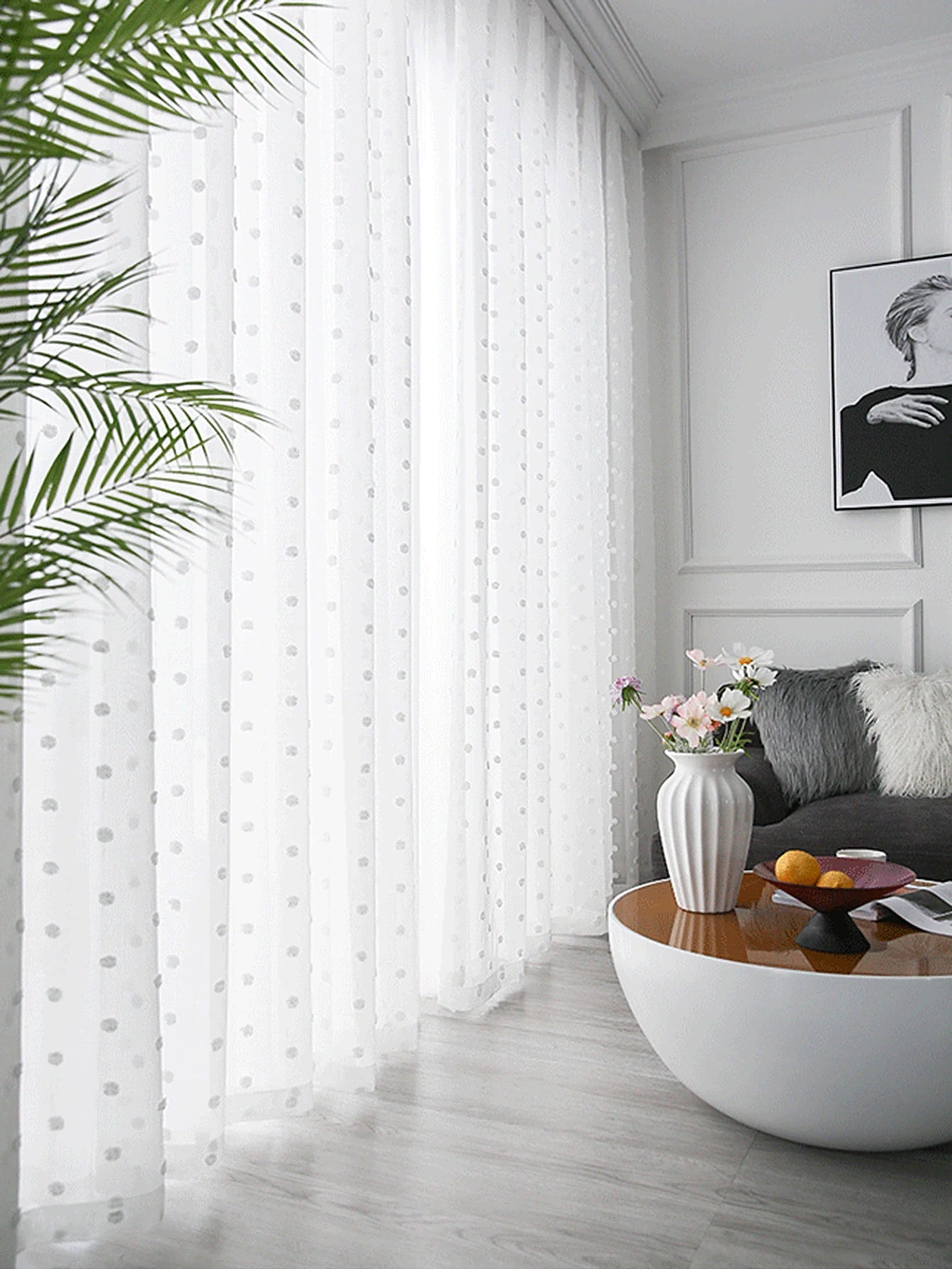 Romantic White Pom Pom Sheer Curtain for the Living Room in USA