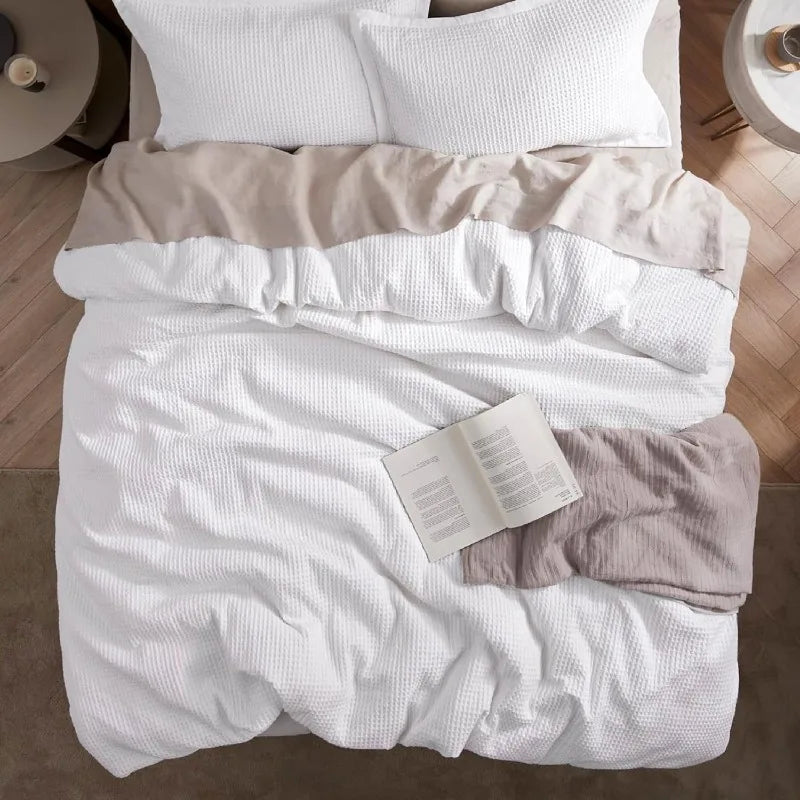 Cotton Waffle Weave Coconut White Duvet Cover Set