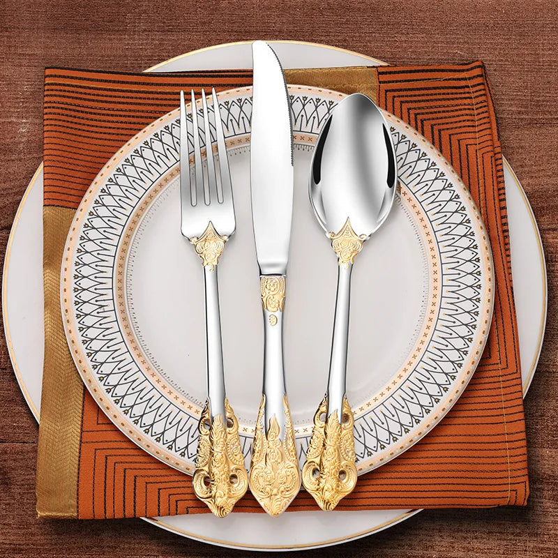 stainless steel Gold Cutlery Set Vintage Western Dinnerware