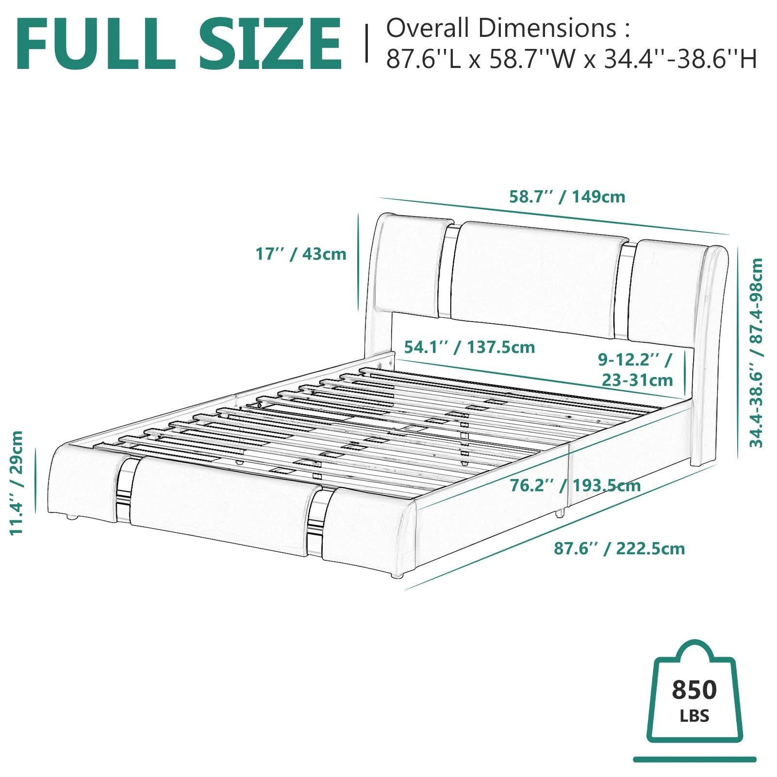 Queen/Full LED Bed Frame Adjustable Headboard, Modern in USA.