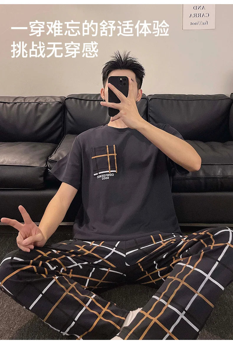 Summer Knitted Plaid Cool Mens Pyjamas Pajamas Casual in USA