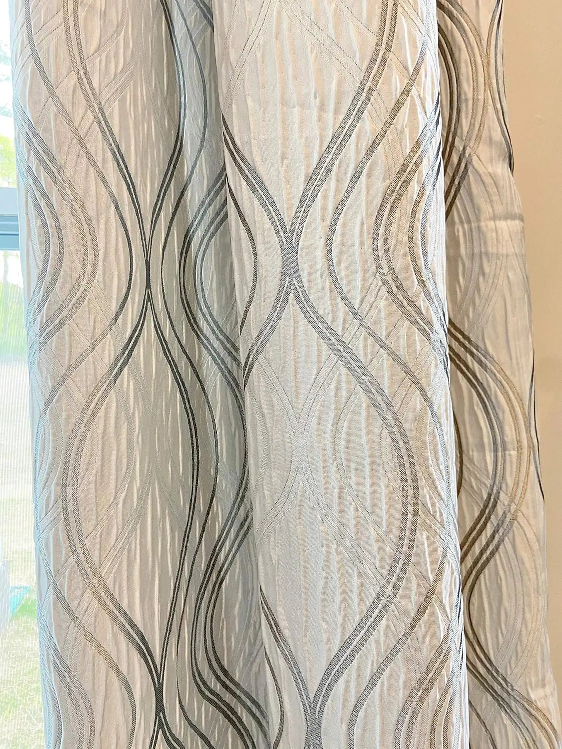 Extra Long Jacquard Curtain White Gray/Silver Pattern Grommet in USA