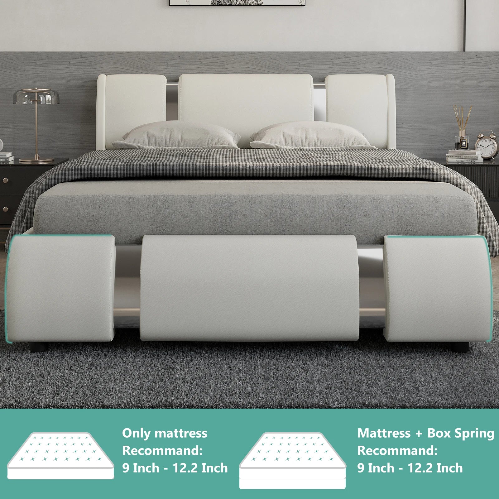 Queen/Full LED Bed Frame Adjustable Headboard, Modern in USA.